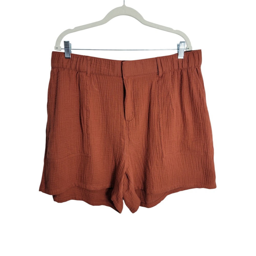 Torrid Womens 18 Shorts Rust Orange Double Gauze Cotton High Rise 43876076